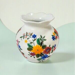 Vintage Bridgeford Floral Bud Vase Scalloped Rim Porcelain Retro Cottagecore 5.5